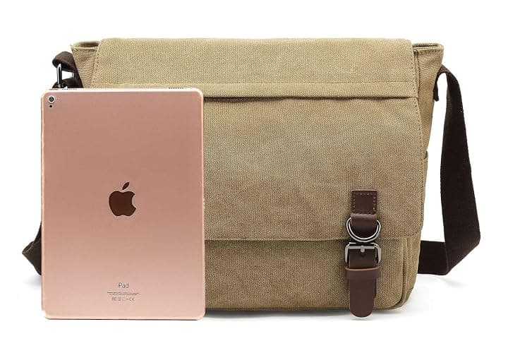 Sechunk Canvas Vintage Messenger Bag Shoulder bag Leather Large Travel Crossbody bags for men women 15inch Laptop thumbnail 6