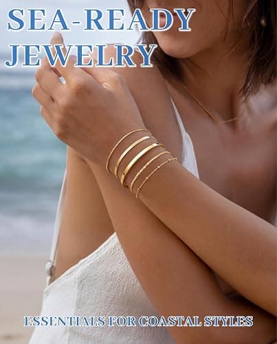 Dainty Gold Bracelet for Women Trendy Non Tarnish, Thin Bracelets Stackable Set with Bangle Cuff, Box, Herringbone, Paperclip, Figaro, Sparkling Link Chains Waterproof, Simple Jewelry Gifts for Women thumbnail 4