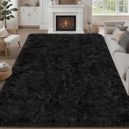 8x10 Area Rugs for Living Room Bedroom: Ultra Soft Fluffy Shag Rug Upgrade Non-Slip Non-Shedding Large Fuzzy Plush Carpet Indoor Floor Carpets for Kids Room Playroom Nursery Dorms Home Decor Black - Image 1