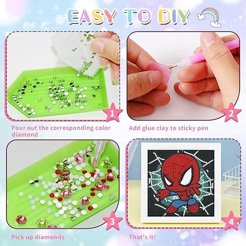 KOJEFCV Cartoon Diamond Art Painting Kits for Kids with Frame Ages 4-8-12 | Cartoon Diamond Art for Kids, Easy Gem Kit Kid with Beautiful Package for Gift Home Wall Decor (7x7 inch) thumbnail 7