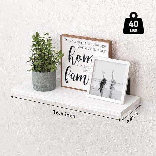 WOPITUES White Floating Shelves Set of 6,Wood for Bedroom,Modern Wall Decor,Bathroom Storage,Book Living Room[Upgraded]-White (HM011A) thumbnail 3