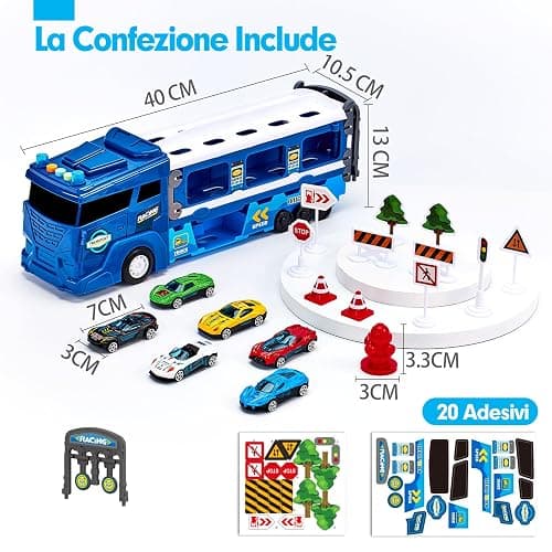 hahaland Toys for 3 Year Old Boy Gift - 2 in 1 Car Carrier Transforms into Race Tracks Toys with Dual Launcher Truck for Kids Ages 3-5 - Car Sets for Boys 3 Year Old Boy Gifts thumbnail 2