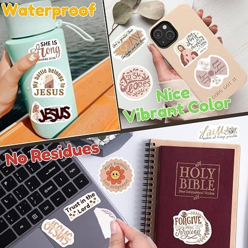 Boho Bible Verse Stickers - 50Pcs Gift Idea for Christian Bible Quote Jesus Praise Catholic Scripture God Religious Faith Stickers Inspirational Biblical Motivational Verse Adult Kids Boy Girl thumbnail 5