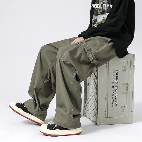 PRIJOUHE Men's Baggy Cargo Pants Casual Loose Fit Wide Leg Pants with Elastic Drawstring Waist thumbnail 7