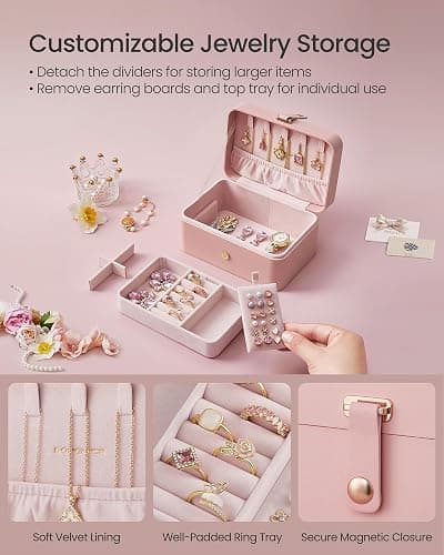 SONGMICS Jewelry Organizer Box, Travel Jewelry Case, 2-Layer Travel Case for Earrings, Necklaces, Bracelets - Portable Jewelry Storage with Large Capacity, Gift Idea, Jelly Pink UJBC166R01 thumbnail 5