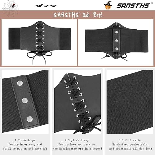 SANSTHS Wide Corset Belt for Women Lace-up Renaissance Corset Hight Waist Elastic Belt for Halloween Costume Parties thumbnail 2