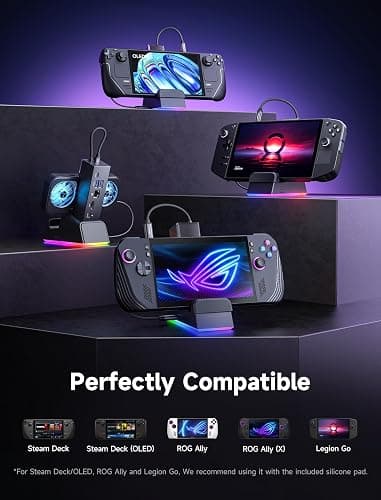 JSAUX Docking Station for ROG Ally X/ROG Ally/Steam Deck/Legion Go, 7-in-1 ROG Ally X Dock with RGB Cooling Fan, HDMI 4K@120Hz, Gigabit Ethernet, Dual USB & USB C 3.0, 100W PD Charging - HB0705 thumbnail 5