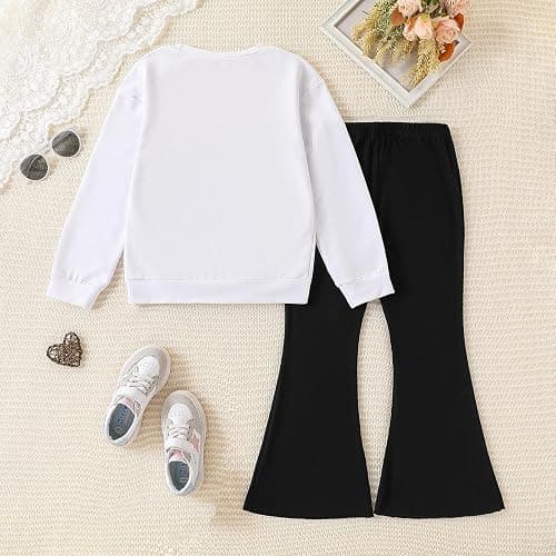 Voxikidio Girls 2 Piece Outfits Long Sleeve Butterfly Sweatshirt & Flared Pants Fall Clothing Set Size 7-12 Years thumbnail 7