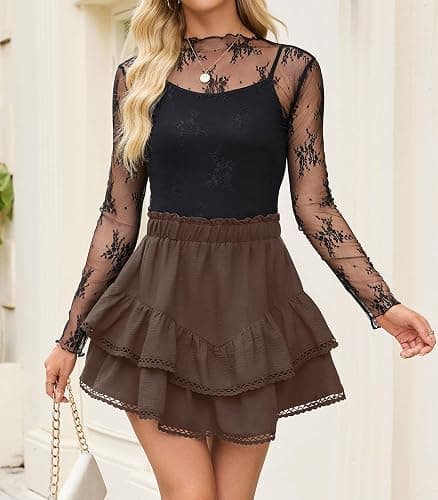 Flowy Shorts for Women Summer Casual Lace Skorts Boho High Waist Tiered Ruffle Mini Skirts thumbnail 2