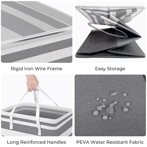HomeHacks 2-Pack Large Laundry Basket, Waterproof, Freestanding Laundry Hamper, Collapsible Tall Clothes Hamper with Extended Handles for Clothes in The Dorm and Family Gradient Grey, 125L thumbnail 4