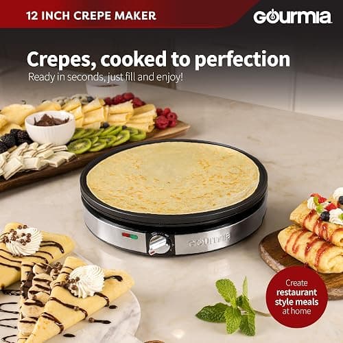 Gourmia 12” Crepe Maker – Nonstick Electric Griddle for Pancakes, Omelets & More, Precise Temp Control with Indicator Lights, Includes Spatula & Batter Spreader, Quick Cleanup, Stainless Steel Trim thumbnail 3