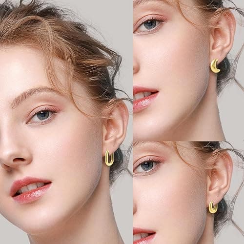 ALLHOLA 6 Pairs Gold Hoop Earrings for Women, 14K Gold Plated Lightweight Chunky Hoop Earrings Set Hypoallergenic, Thick Open Huggie Hoops Earrings Jewelry for Gifts. thumbnail 2