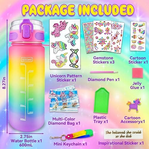 EDSPORTSHOUSE Decorate Your Own Water Bottle Kits for Girls Age 4-6-8-10,Unicorn Painting Crafts,Fun Arts and Crafts Gifts Toys for Girls Birthday Christmas(Unicorn) thumbnail 4