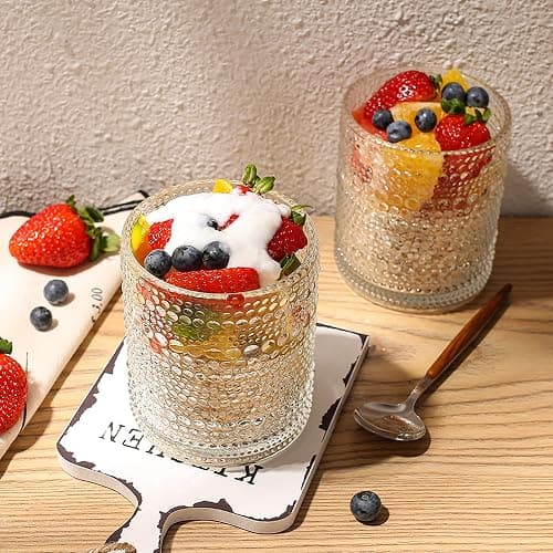 cosnou Glassware Set of 6, 13 OZ/390ml Hobnail Kitchen Glassware, Embossed Vintage Glass for Water, Cocktail, Soda, Beverage, Juice thumbnail 2
