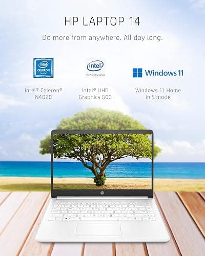 HP 14 Laptop, Intel Celeron N4020, 4 GB RAM, 64 GB Storage, 14-inch Micro-edge HD Display, Windows 11 Home, Thin & Portable, 4K Graphics, One Year of Microsoft 365 (14-dq0040nr, Snowflake White) thumbnail 2