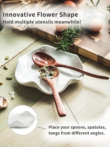 2 pcs Repose Cuillère Cuisine en Céramique,Support pour Ustensiles de Cuisine,Porte-Cuillère pour Spatules,Pinces,Cuillères à Café ou Ustensiles,Design Moderne pour Cuisinière et Comptoir (Blanc,13cm) thumbnail 4