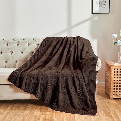 CozeCube Check Knit Throw Blanket, Dark Brown Checkered Throw for Couch, Decorative Christmas Soft Cozy Warm Knitted Blanket for Bed Sofa Living Room, 50"X60" thumbnail 4
