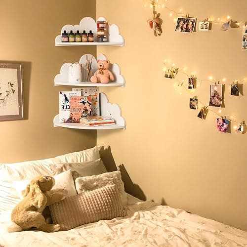 Solid Wood Cloud Floating Corner Shelves for Nursery, Set of 3 Cloud Shaped Wall Shelf, Cute Corner Shelves Wall Mounted White, Small Display Shelf Nursery Decor for Bedroom, Living Room, Bathroom thumbnail 8