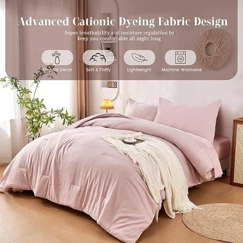 DECMAY Pink Twin Comforter Set for Girls 5 Piece Bed in a Bag Twin | Cationic Dyeing, Soft Lightweight Twin Bedding Set with Sheets, Pillowcase, Pillow Sham, All Season Bed Set for Girls thumbnail 8