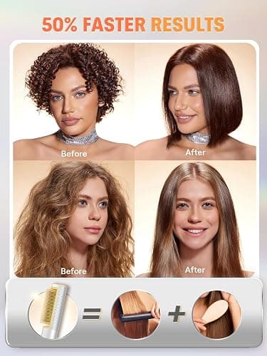 SHEGLAM Straightener Brush 3D Ionic Hair Straightening Brush with 24K Gold Heated Comb, Anti-Scald Design, 60s Fast Heat-Up, Auto-Off, Frizz Control, Sleek & Smooth Styling thumbnail 3