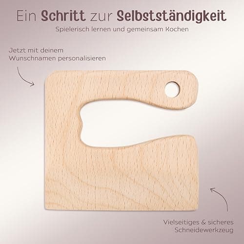 wunderwunsch® - Personalisiertes Montessori Kinder Messer mit Gravur - Sicheres Holz Baby Besteck mit abgerundeten Kanten - Geburtstag Baby Geschenk (ohne Name) thumbnail 6
