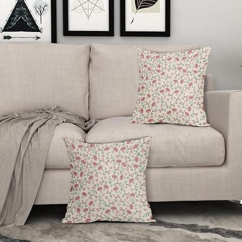 Aytipun Green Pink Floral Pillow Covers 18x18 Set of 2 Vintage Rustic Old Style Cute Small Flower Print Decorative Outdoor Pillowcases Farmhouse Throw Cushion Case Decor for Couch Sofa Bed thumbnail 2