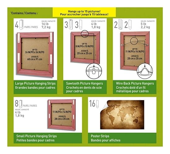 Command Picture Hanging Kit, Various Sized Picture Hanging Hooks and Strips to Hang Up to 15 Pictures, Indoor Use, Decorate Damage-Free,White thumbnail 4