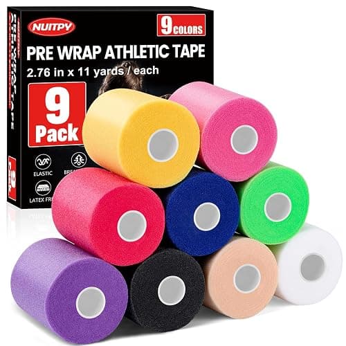 9 Pack Pre Wrap Tape, 9 Colors 2.76 Inch x 11 Yards Prewrap Athletic Tape for Hair Soccer, Pre Wrap Foam Tape, Soccer Pre Wrap Tape, Prewrap Headbands for Hair - Image 1