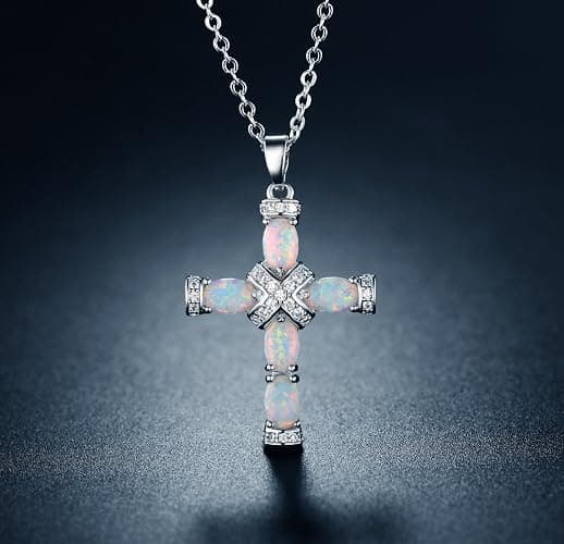 Barzel 18K Gold Plated Created Opal Cross with Chain, 18 Inches with 2 Inches Extension thumbnail 4