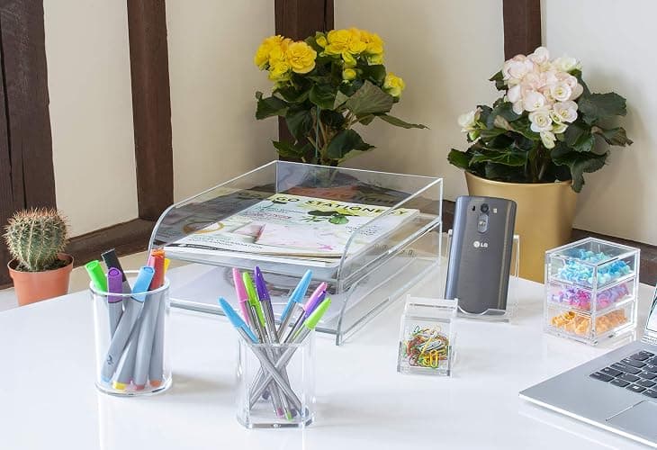 Osco Clear Acrylic Pen Pot – Round Transparent Pencil Holder & Desk Tidy – Durable Office Organiser for Stationery, Pens, Pencils & Makeup Brushes – H11 x W8 x D8 cm thumbnail 7