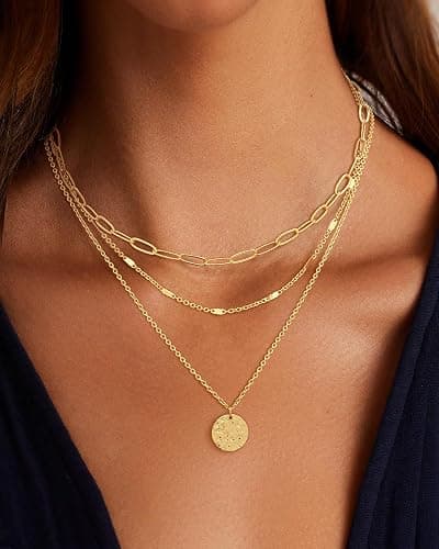 JECOMY Layered Gold Necklace for Women, 14K Gold Plated Necklace Stack for Women, Dainty Adjustable Gold Necklace Set thumbnail 2