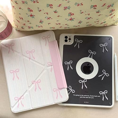 Detachable Magnetic 360 Rotating Adjustable Stand Hard PU Folio Case for Apple Bow Refreshing Baby Light Pink Color Chic Cute Lovely Adorable Girls Kids (for iPad Air 5 10.9-inch 5th Generation 2022) thumbnail 7