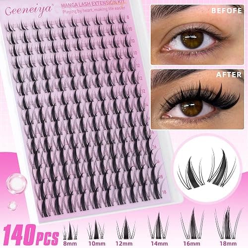 Geeneiya Manga Lashes Clusters Kit DIY Lash Extension, 8-18MM Invisible Lash Clusters, Soft Band Cluster Eyelash Extensions Kit with Waterproof Lash Bond and Seal, Lash Remover, Tweezers for Beginners thumbnail 3