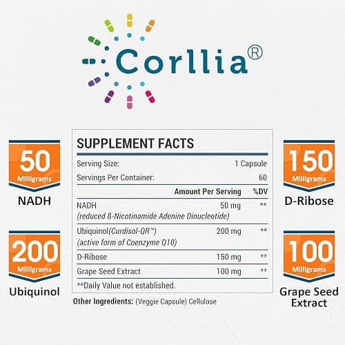 NADH + CoQ10 + D-Ribose Supplement, Enhance NAD+ Supplement for Energy, Fatigue , 60 Capsules thumbnail 2