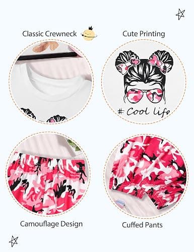 CRISONE Girls 2 Piece Outfits Kids Clothes Cute Cool Girl Crop Tops + Camouflage Pants Summer Clothing Sets - 7-8 Years - Pink & Red thumbnail 6