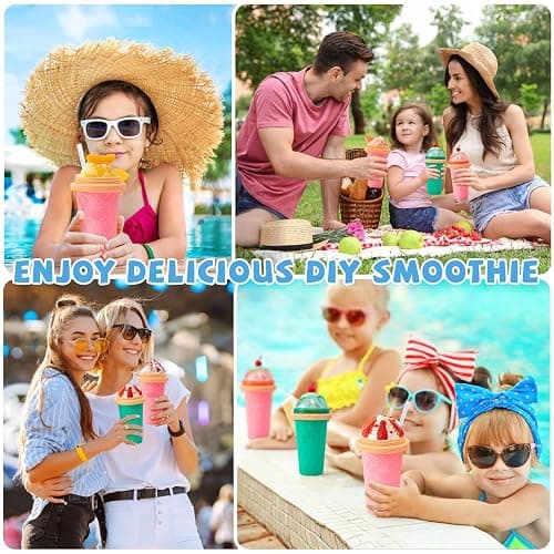 Slushy Cup Slushie Cup,Quick Frozen Magic Cup, Smoothie Cups with Lids and Straws, Double Layer Squeeze Slushy Maker Cup, Portable Squeeze Ice Cup Christmas Gifts for Family, Friends Kids (pink) thumbnail 7