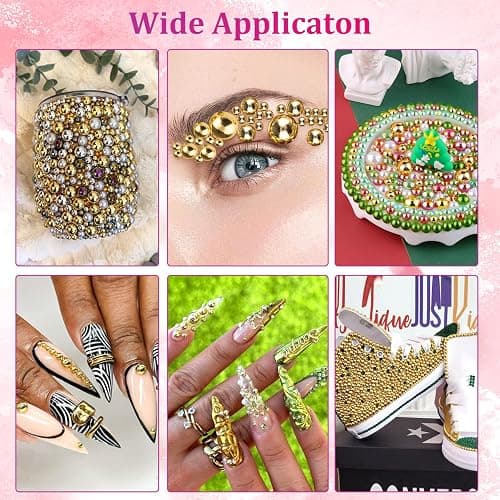 Belleboost Gold Nail Charms and Gems, Half Round Flatback Pearl Nail Charms, Nail Pearls Rhinestones Kit Gold Beads for Nails with Pickup Pencil and Tweezer for DIY Nail Art, Face Makeup and Crafting thumbnail 6