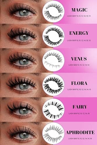 Flora Lash Clusters Kit Short 8-14mm Wispy Eyelashes Cluster Extension Kit D Curl Individual DIY False Lash Extension Spiky Cat Eye Lashes Fake Eyelashes Clusters with 0.03mm Ultra-Thin Wide Band thumbnail 6