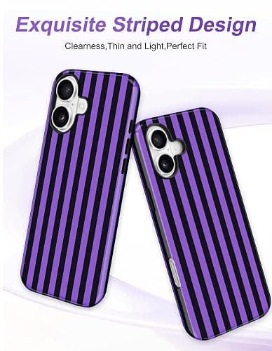 Aitipy Magnetic Striped Phone Case for iPhone 16 Plus, Black Purple | Compatible with MagSafe, Cute Stripes Aesthetic Design, TPU and PC Protective Shockproof Cover for Women Girls thumbnail 3