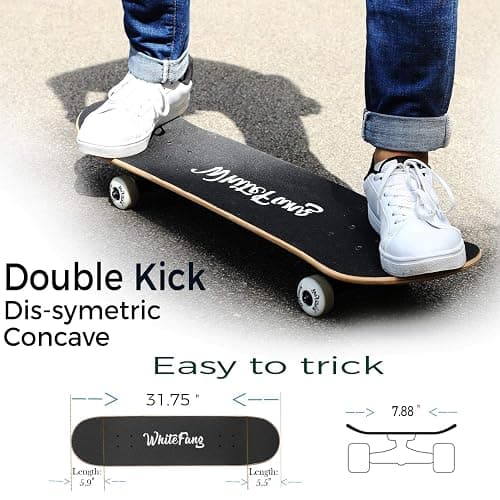 WhiteFang Skateboards for Beginners, Complete Skateboard 31 x 7.88, 7 Layer Canadian Maple Double Kick Concave Standard and Tricks Skateboards for Kids and Beginners thumbnail 3