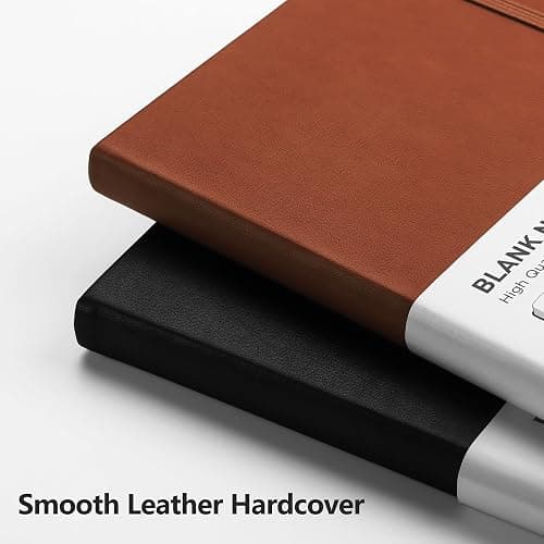 RETTACY Blank Journal Notebook, 192 Pages, A5 Medium Size (5.7'' x 8.3'') | Leather Hardcover, 100 GSM Thick Paper, for Sketching, Drawing, Painting (Black) thumbnail 4