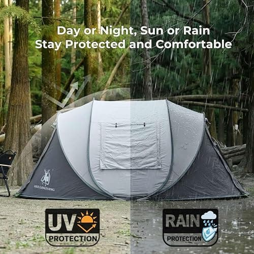 4 Person Pop Up Camping Tent, Waterproof Instant Family Tents,Easy Setup with 2 Doors Camping Tent for Hiking & Traveling, Grey thumbnail 3