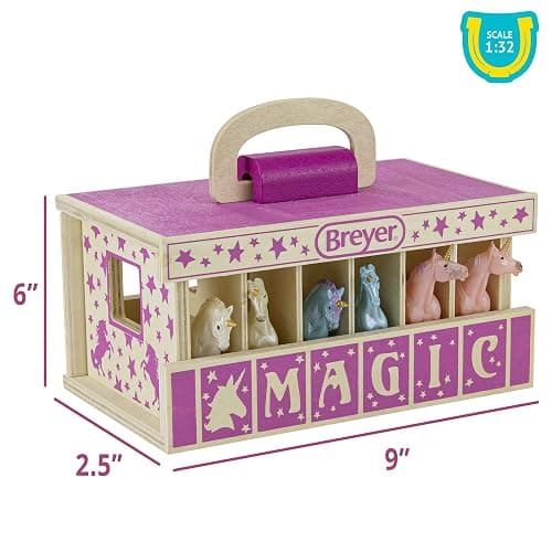 Breyer Unicorn Magic Wooden Carry Stable Playset with 6 Unicorns – Unicorn Gifts for Girls | Toys for Kids Ages 4–8 | Hand-Painted Horses in Carrying Case | Imaginative Play Set thumbnail 3