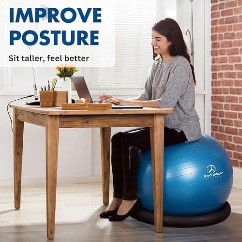 ProBody Pilates Yoga Ball Chair, Exercise Ball Chair with Base or Stand for Home Office Desk Sitting or Workout, 65cm Antiburst Balance & Stability Ball Seat, Large Gym Ball for Back, Abs thumbnail 2