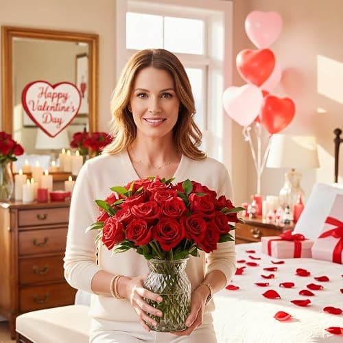 Benchmark Bouquets - Red Roses Bouquet - Fresh Flowers for Delivery - Real Roses - Two Dozen Long Stem Roses for Anniversary - Romantic Gift Set - Gifts for Women (Glass Vase Included) thumbnail 2