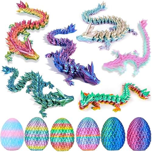6PCS 3D Printed Dragon Eggs with Dragon Inside, Easter Basket Stuffers Mini Mystery Crystal Egg Fidget Toy, Surprise 3D Printed Animals Toy - Image 1