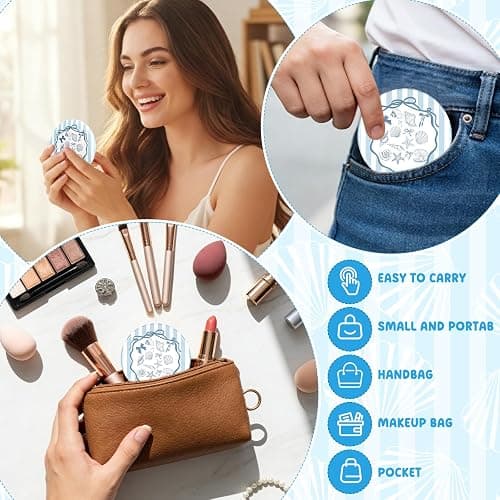 Wenqik 12 Pcs Shells Compact Mirrors, Beach Round Pocket Mirror Bulk, Mini Makeup Mirrors, Handheld Portable Mirror Gift for Women Girls Night Party Disco Party Favors Purse Travel thumbnail 6