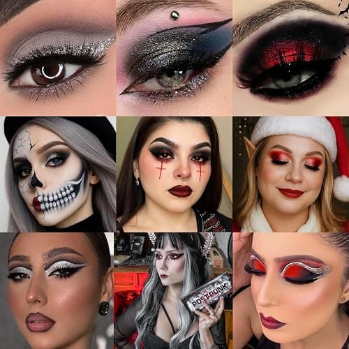 Black Gray Red Goth Makeup Palette, High Pigmented Grey Silver Brown Matte Shimmer Smokey Eyeshadow Palette, 12 Color Long Last Dark Emo Grunge Vampire Eye Shadow for Daily & Halloween Clown,Blendable thumbnail 3