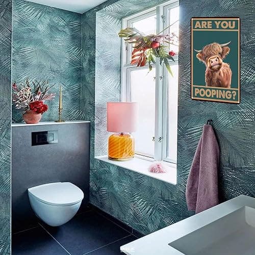 Vintage Highland Cow Tin Sign: Funny "Are You Pooping?" Bathroom Wall Decor for Western & Highland Cow Lovers 8 x 12 Inch (3039) thumbnail 5