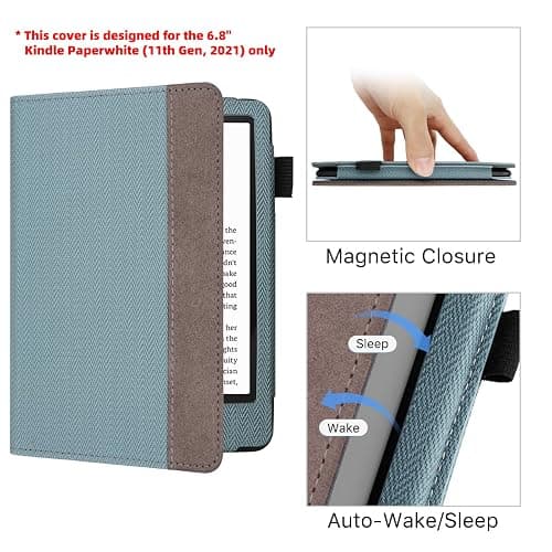 WALNEW Stand Case for 6.8" Kindle Paperwhite (Model No. M2L3EK / M2L4EK), Two Hand Straps Premium PU Leather Book Cover with Auto Wake/Sleep Feature thumbnail 6